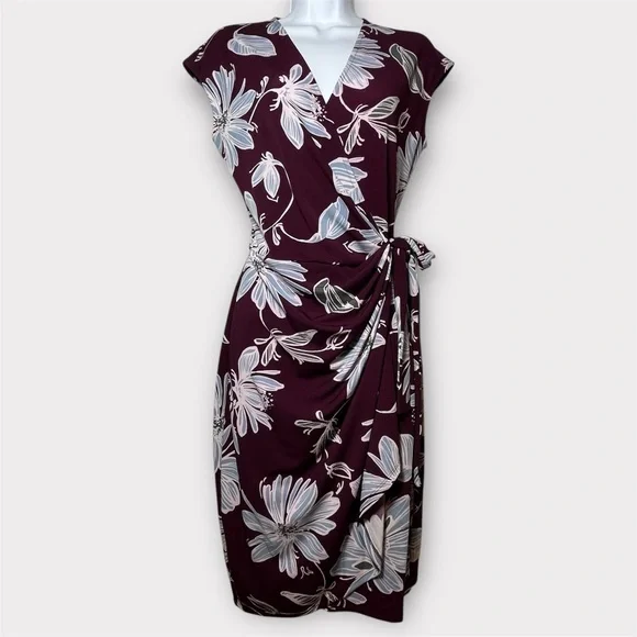 Purple and Blue Floral Wrap Dress - Picture 4 of 10